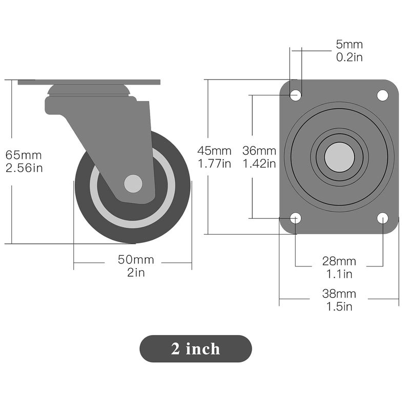 ANDUTEES 2" Casters Set of 4, Furniture Caster Wheels for Cart, Swivel Plate Castor, No Noise Rubber Wheels, Suitable for Workbench, Table - Image 2